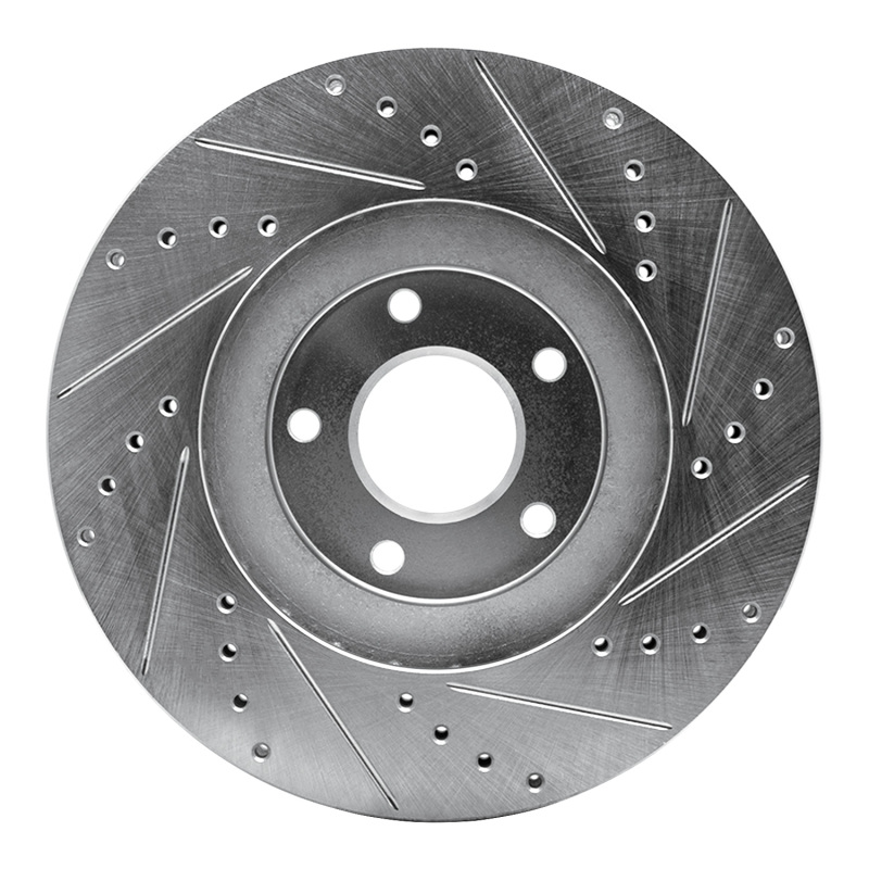 Nissan Murano Brake Rotor (1) - Front Left - R1 Concepts - Drilled & Slotted - Silver - `03-`05